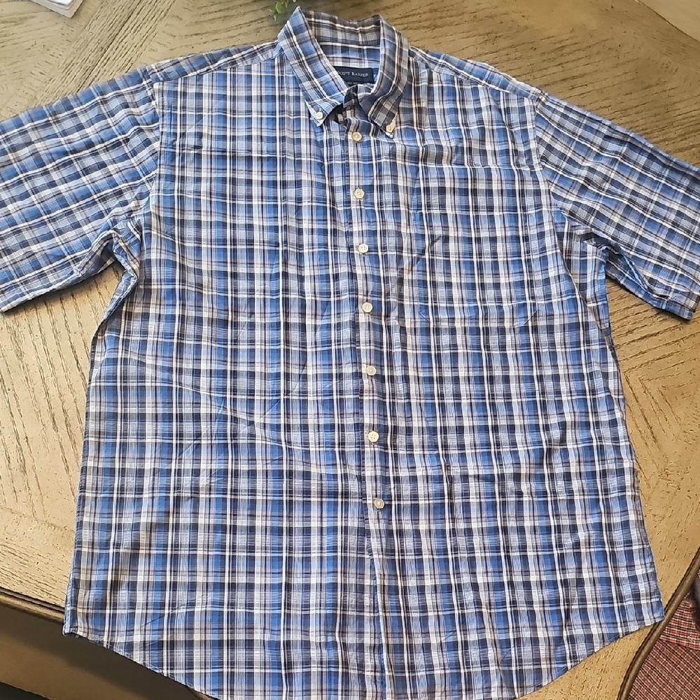 Classic Blue Plaid Button-Down Men’s Shirt XL Scott Barber